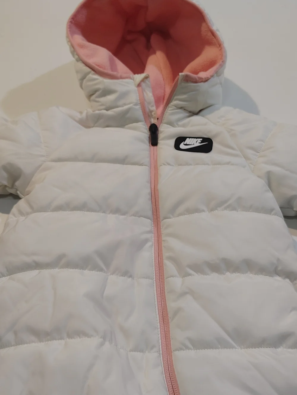 Nike Snowsuit Baby 12 Months White One Piece Fleece Lined Bunting Puffer Hooded